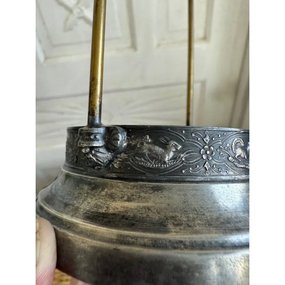 Antique Victorian Silverplated Frosted Glass Pickle Castor Jar Embossed Animals